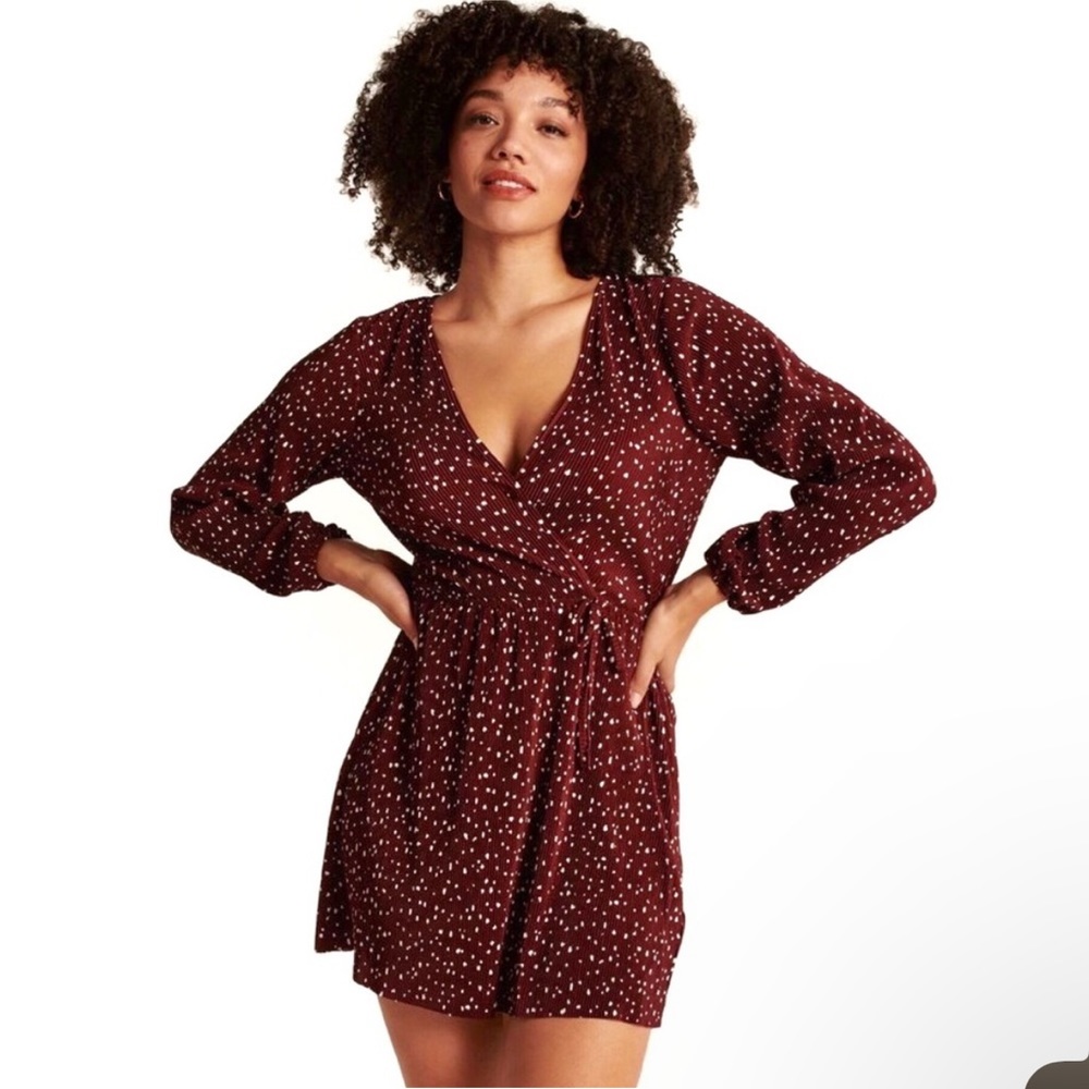 Abercrombie Satin Plisse A-Line Pleated Wrap Mini Dress